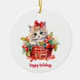 Kitten Kute i Basket Julgransprydnad Keramik