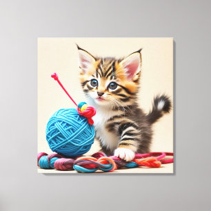 Kitten leker med boll i tråden canvastryck