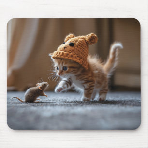 Kitten leker med en liten mus musmatta