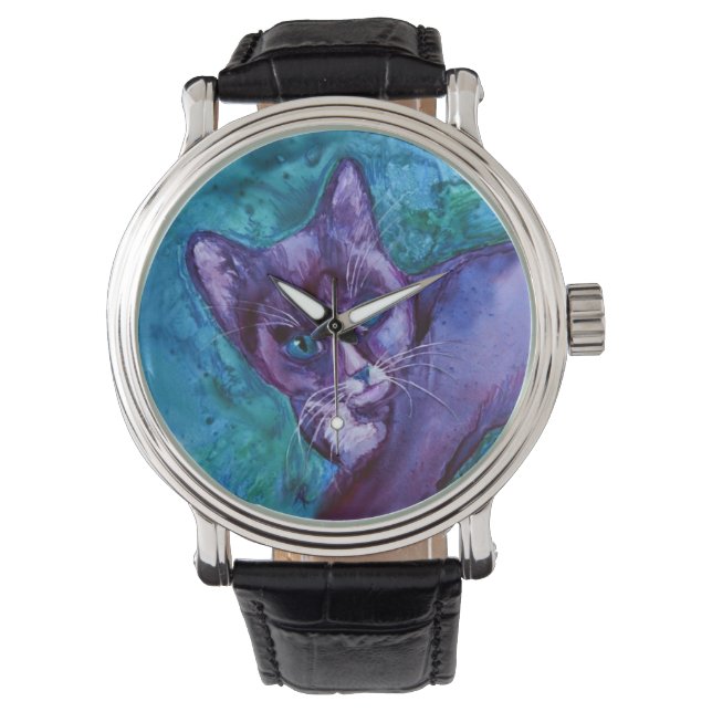 Kitten "Lila Tuxedo" Watch Armbandsur (Framsida)