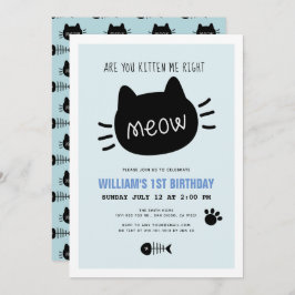 Kitten Me Höger Meow Blue BIrthday Inbjudningar