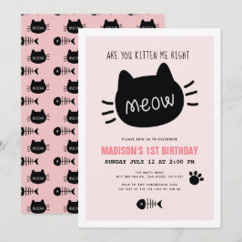 Kitten Me Höger Meow Rosa BIrthday Inbjudningar