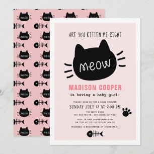 Kitten Me Höger Meow Rosa Girl Baby Shower Inbjudningar