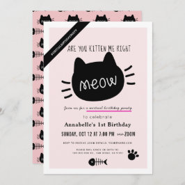 Kitten Me Höger Meow Rosa Virtuell BIrthday Inbjudningar