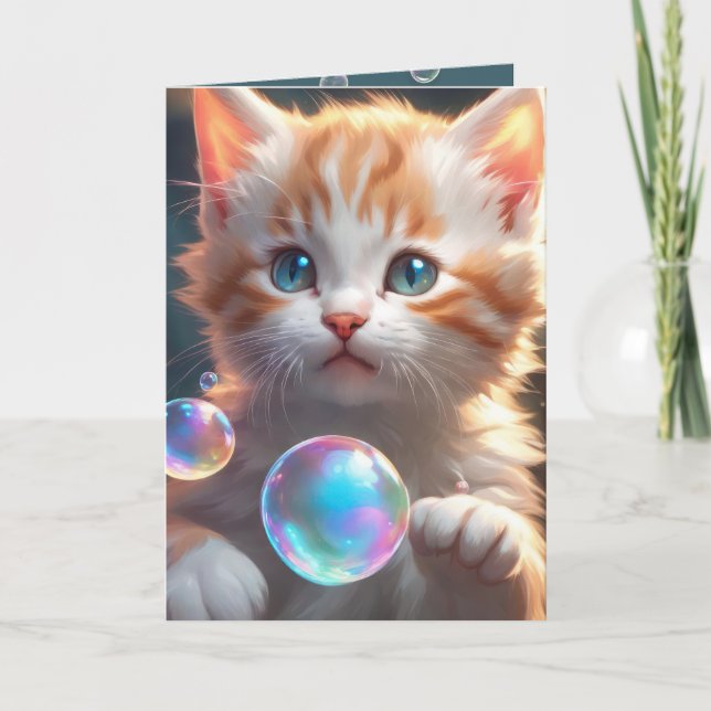 Kitten med bubblor till födelsedagen kort (Framsida)