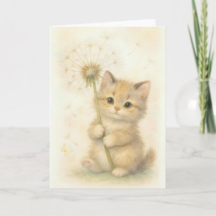 Kitten med Dandelion och Butterfly Blank Kort