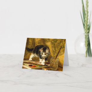 Kitten med färg och penslar inbjudan