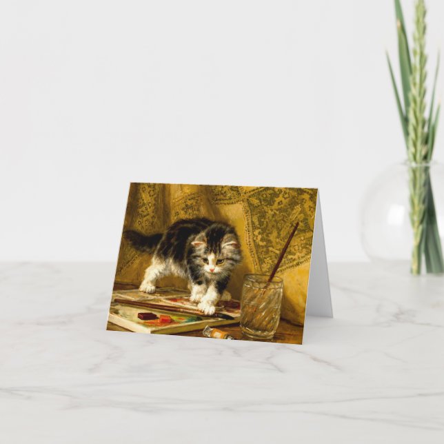 Kitten med färg och penslar inbjudan (Framsida)