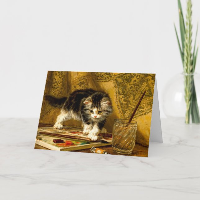 Kitten med färg och penslar inbjudan (Framsida)