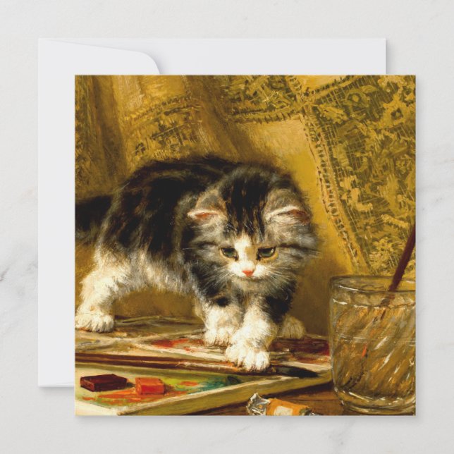 Kitten med färg och penslar inbjudningar (Framsida)