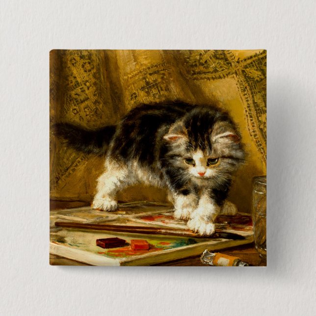 Kitten med färg och penslar knapp (Framsida)