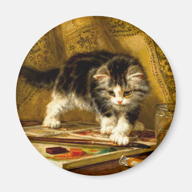 Kitten med färg och penslar magnet (Framsidan)
