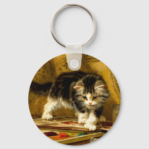 Kitten med färg och penslar nyckelring