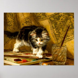Kitten med färg och penslar poster