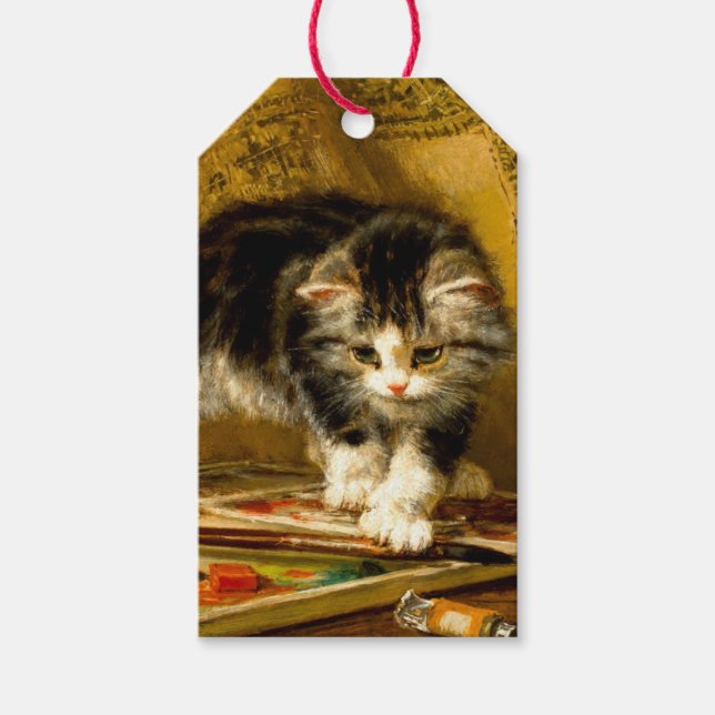 Kitten med färg och penslar presentetikett (Framsidan)