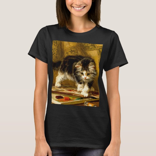 Kitten med färg och penslar t shirt (Framsida)