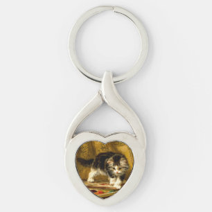 Kitten med färg och penslar twisted heart silverfärgad nyckelring