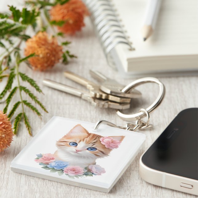 Kitten med Flowers Whimsical Kattdjur (Högra Framsidan)