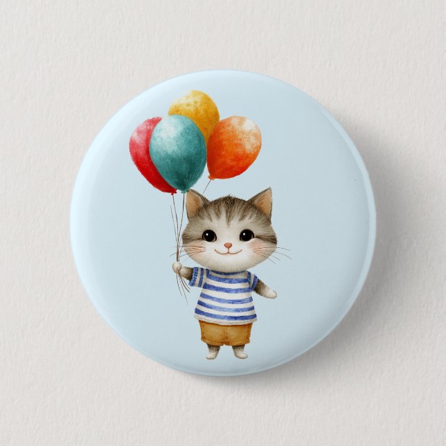 Kitten med födelsedagsballonger | Cute Party Celeb Knapp (Framsida)