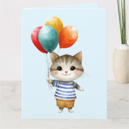 Kitten med födelsedagsballonger | Cute Party Celeb Kort
