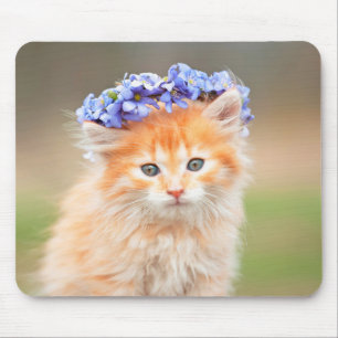 Kitten med Garland i Lila blommor Musmatta