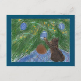 Kitten med Helgdag Träd Helg Vykort