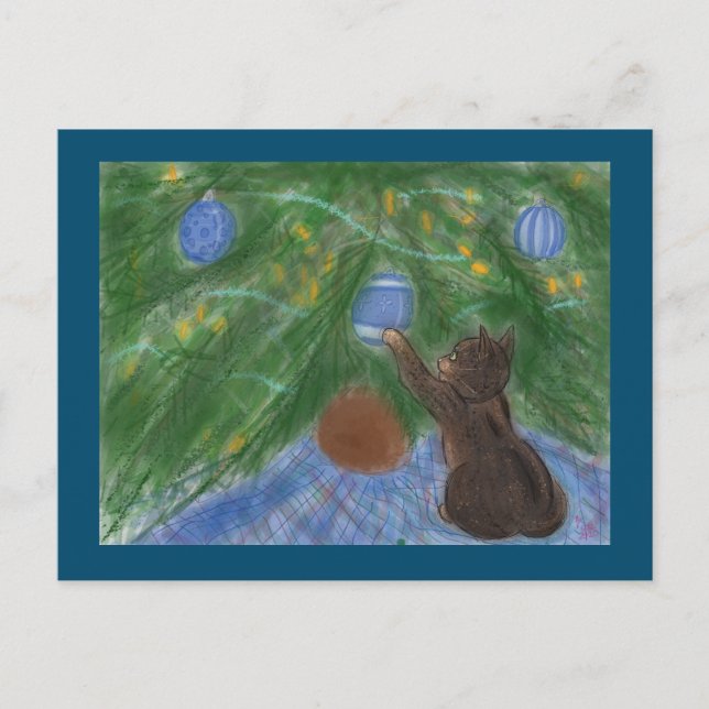 Kitten med Helgdag Träd Helg Vykort (Framsida)