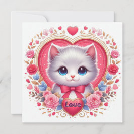 Kitten med Red Bow med romantiska Blommigtar Inbjudningar