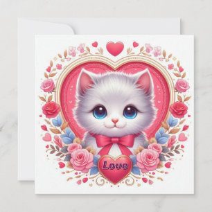 Kitten med Red Bow med romantiska Blommigtar Inbjudningar