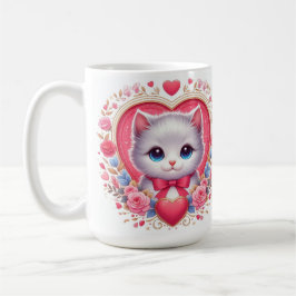 Kitten med Red Bow med romantiska Blommigtar Kaffemugg