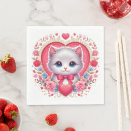 Kitten med Red Bow med romantiska Blommigtar Pappersservett