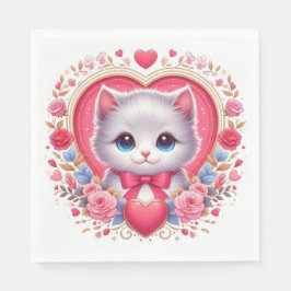 Kitten med Red Bow med romantiska Blommigtar Pappersservett