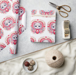 Kitten med Red Bow med romantiska Blommigtar Presentpapper