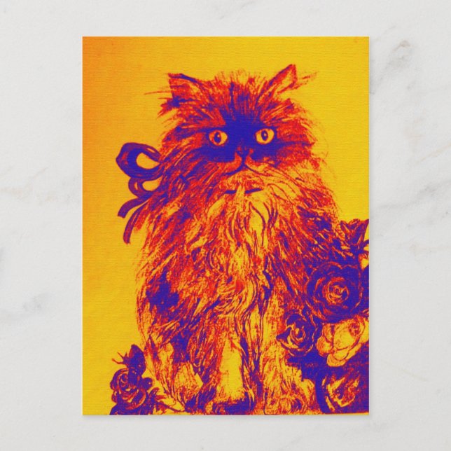 KITTEN MED RO, Gult, Orange blå Vykort (Framsida)