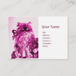 KITTEN MED RO, Rosa Fuchsia White Linen Papper Visitkort