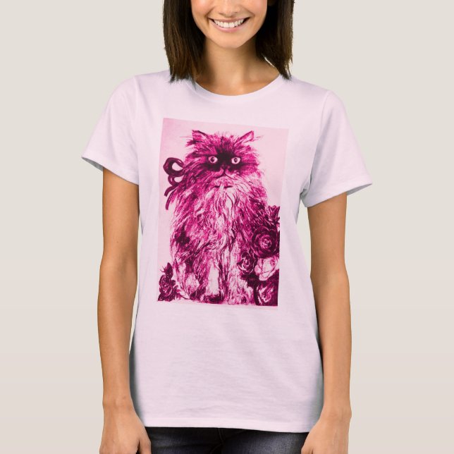 KITTEN MED RO,Rosa Fuchsia White T-Shirt (Framsida)