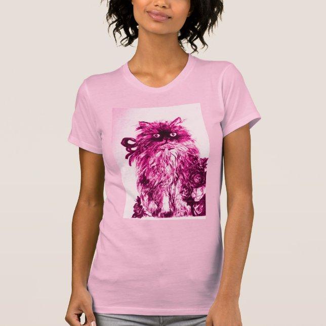 KITTEN MED RO,Rosa Fuchsia White Tee Shirt (Framsida)