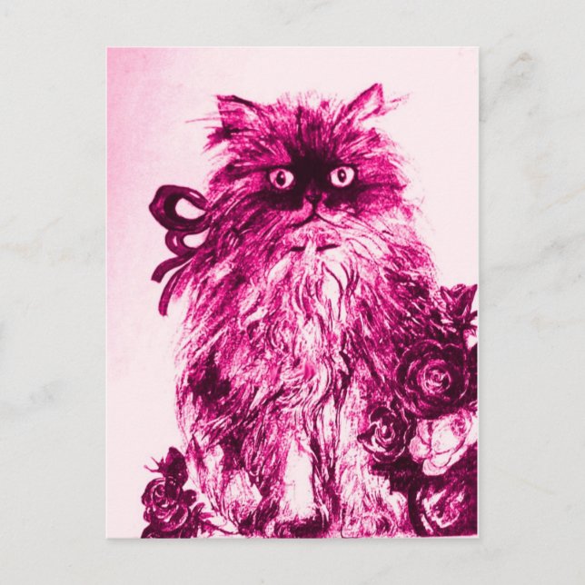 KITTEN MED RO,Rosa Fuchsia White Vykort (Framsida)