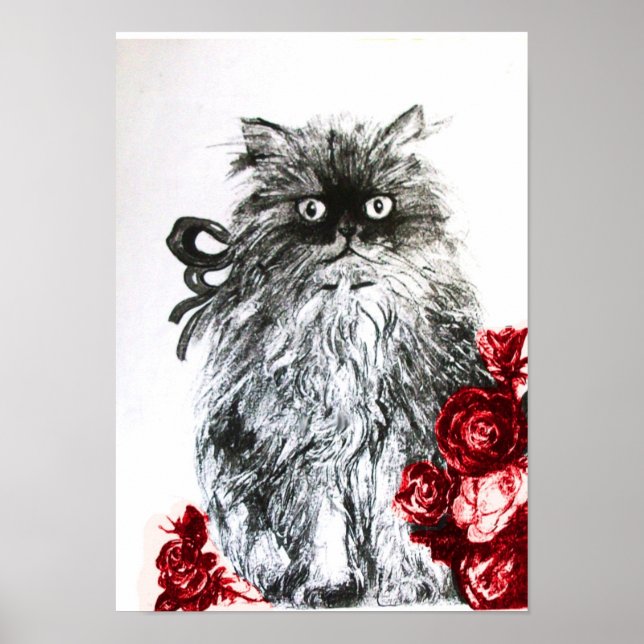 KITTEN MED RO, Svart röd och vit Poster (Framsidan)