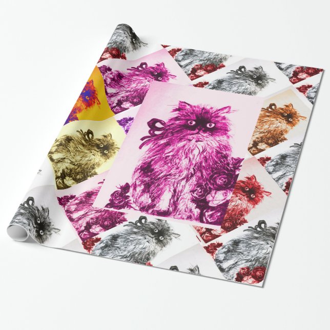 KITTEN MED RÖD ROS,Rosa,Fuchsia Presentpapper (Utrullad)