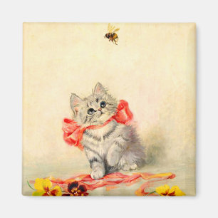 Kitten med rött band magnet
