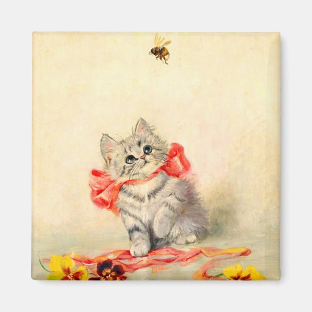 Kitten med rött band magnet (Framsidan)