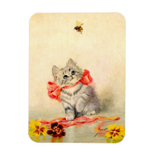 Kitten med rött band magnet