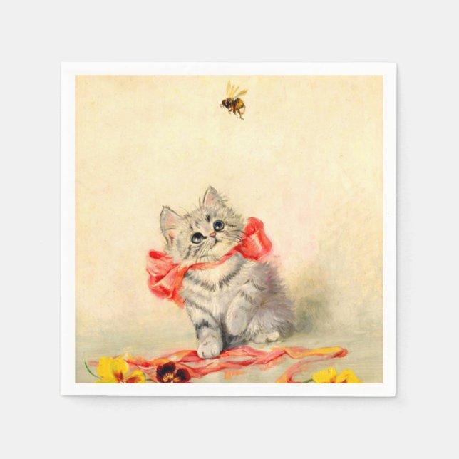 Kitten med rött band pappersservett (Framsidan)