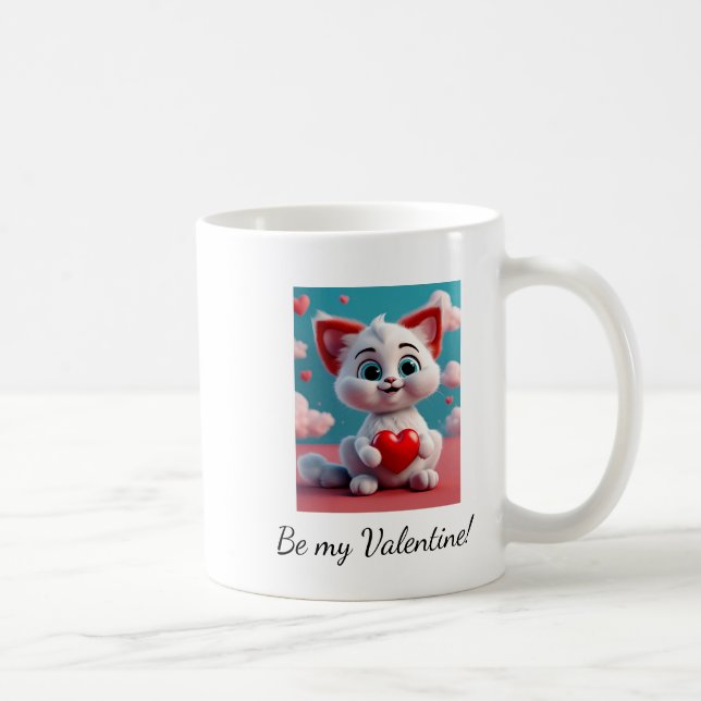 Kitten med rött hjärta Valentine Kaffemugg (Höger)