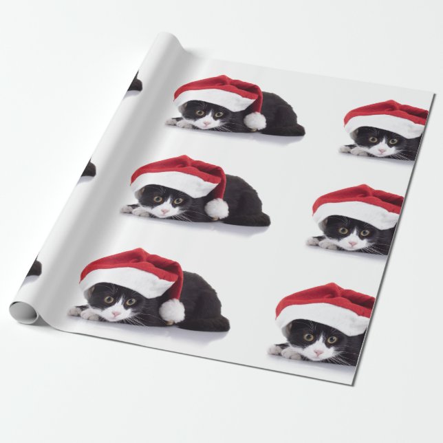 Kitten med Santa Hat Wrapping Papper Presentpapper (Utrullad)