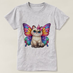 Kitten med Vibrant Butterfly Vingar T Shirt