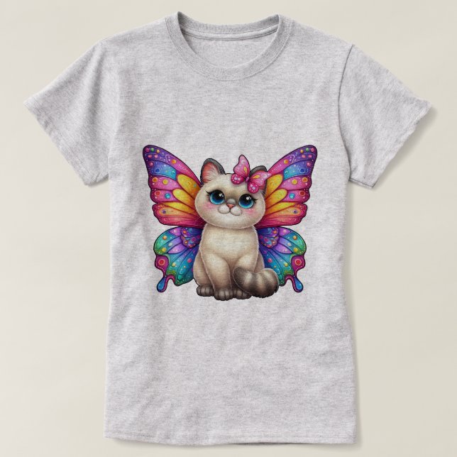 Kitten med Vibrant Butterfly Vingar T Shirt (Design framsida)