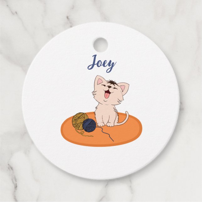 Kitten med Wool Boll Gåvor Etiketter (Framsida)