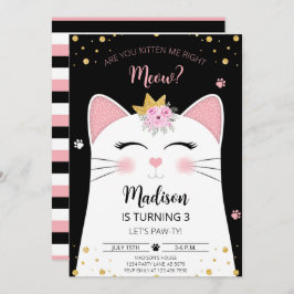 Kitten Meow Birthday Black Inbjudningar